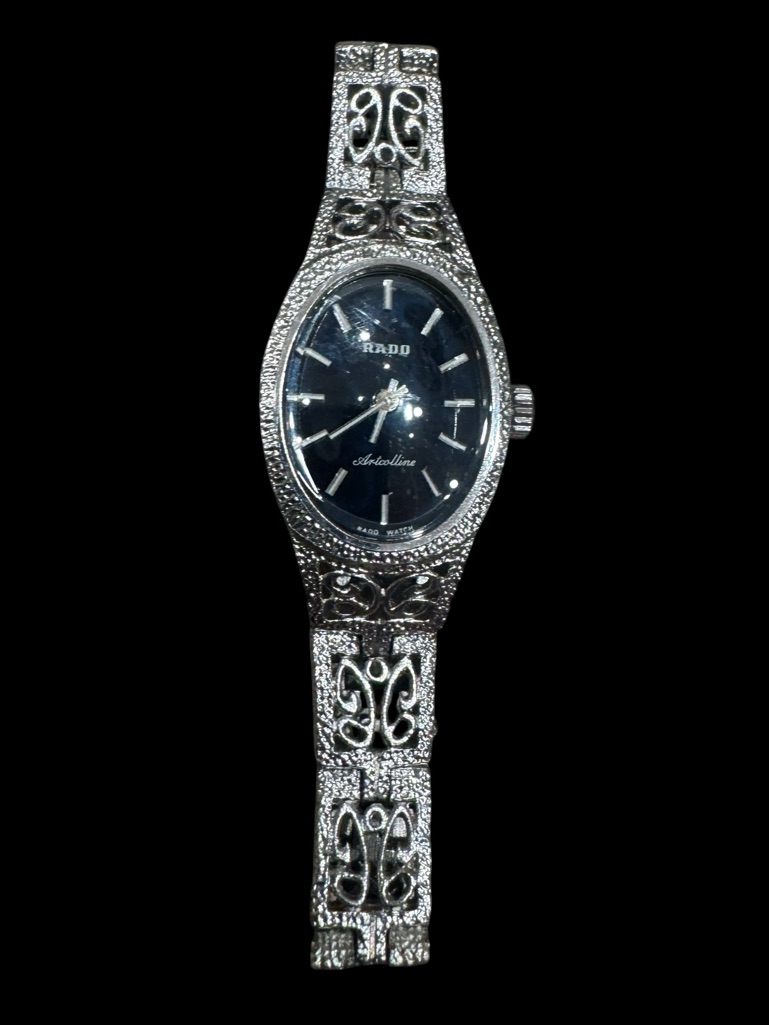 Rado Womens Silver Bracelet Watch With Black Dial